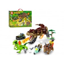 Конструктор Динозавры фигурка, джип, мотоцикл (1512)