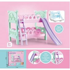 Кровать для куклы CS 8878 (24) двухъярусная, с горкой, одеяло, подушки, в коробке 