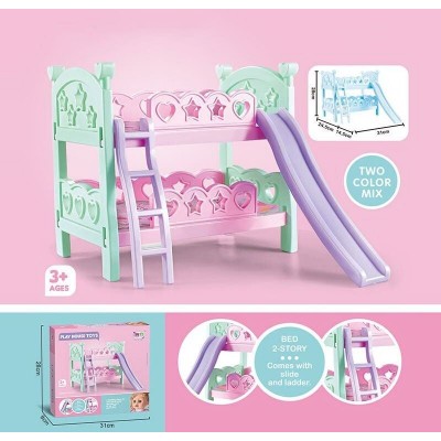 Кровать для куклы CS 8878 (24) двухъярусная, с горкой, одеяло, подушки, в коробке 