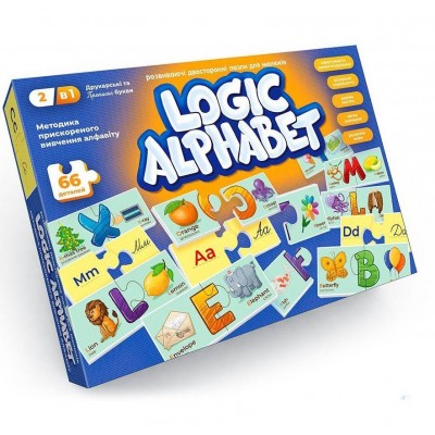 Розвивающие пазлы ассоциации Logic Alphabet 66дет англ/укр DANKO TOYS в кор