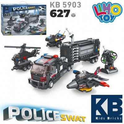 Дитячий конструктор Limo Toy Police SWAT Поліцейська техніка 5в1, 627 деталей (KB-5903) Чорний